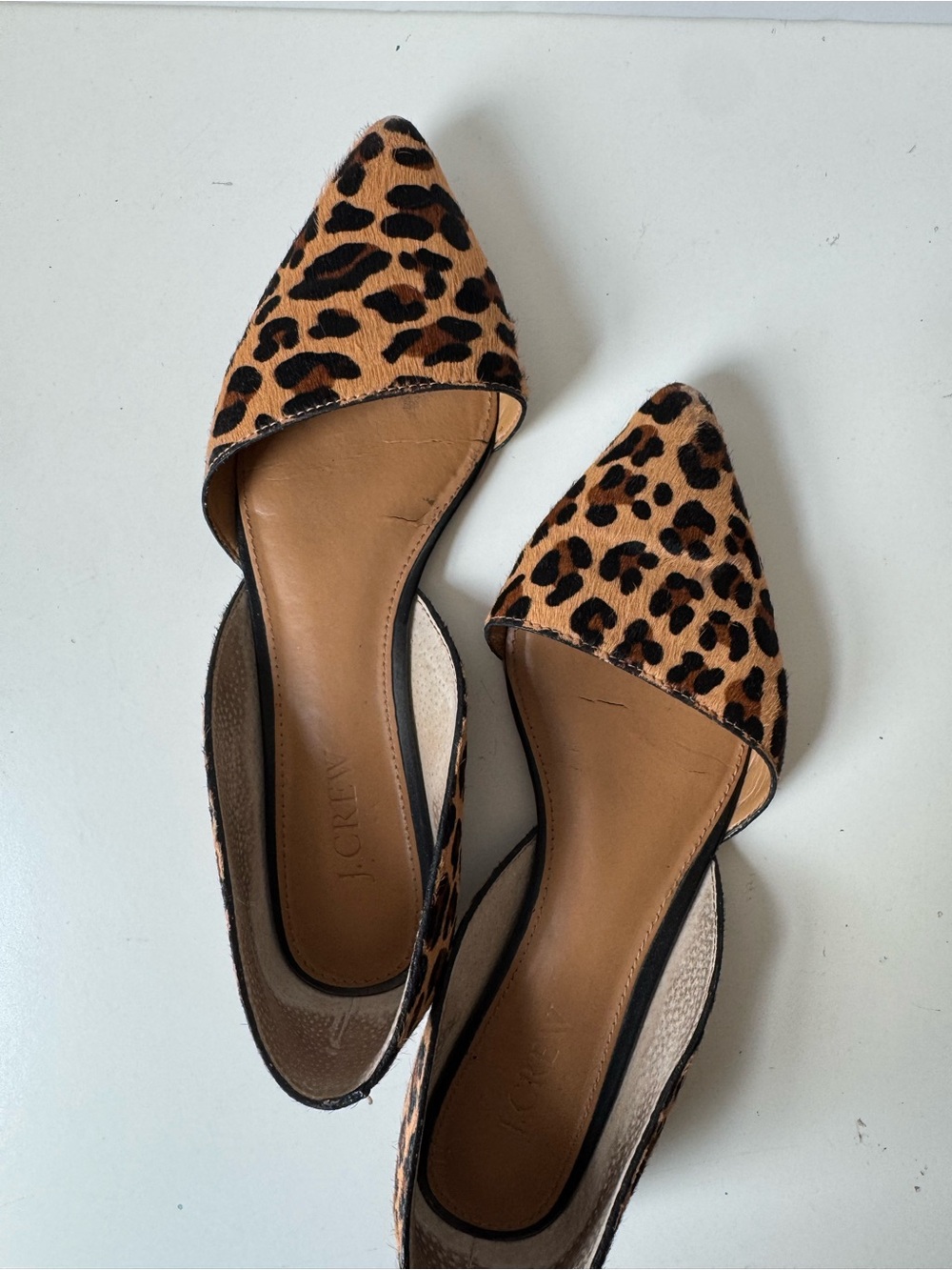 J. Crew Leopard Print Pointed D'Orsay Flats - Tan and Black